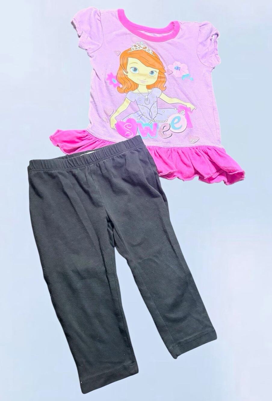 Disney Sofia the First Girls 2-Piece Pants Set 18-24M Purple Top Black Pants
